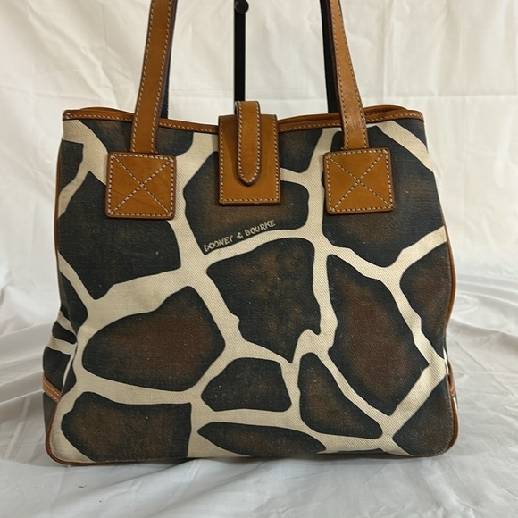 VTG DOONEY AND BOURKE GIRAFFE ANIMAL PRINT CANVAS/LEATHER TOTE SHOULDER BAG - Picture 4 of 14